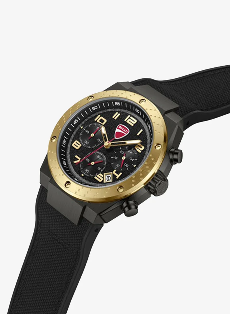 دوكاتي Trailmaster Black Dial, Silicone-Nylon Strap, Chronograph Watch for Men, 43mm