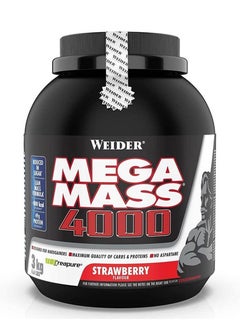 Mega Mass 4000 3 Kg Weight Gainer with Protein, Creatine, Carbohydrate, Low Sugar, Vitamins and Minerals, Strawberry Flavour