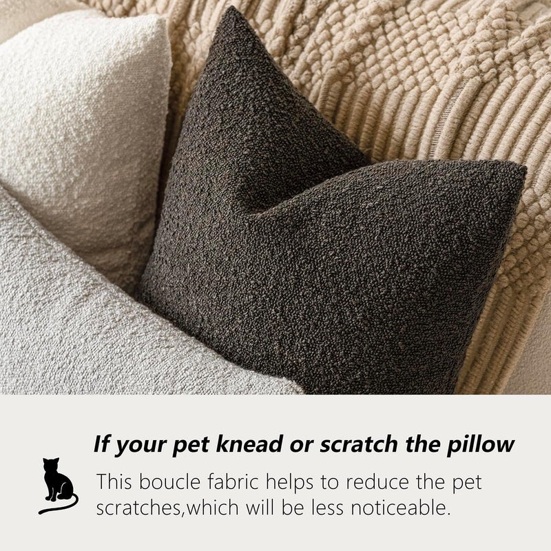 Foindtower Set of 2, Decorative Textured Boucle Throw Pillow Covers Accent Solid Pillow Cases Neutral Soft Cozy Couch Cushion Case for Chair Sofa Bedroom Living Room Home Decor 24 x 24 Inch Dark Brown - Image 4