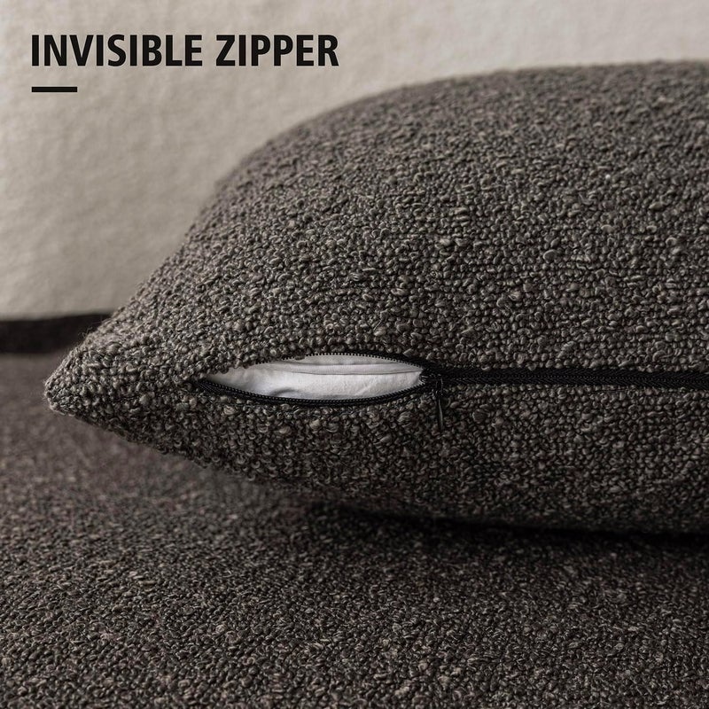 Foindtower Set of 2, Decorative Textured Boucle Throw Pillow Covers Accent Solid Pillow Cases Neutral Soft Cozy Couch Cushion Case for Chair Sofa Bedroom Living Room Home Decor 24 x 24 Inch Dark Brown - Image 3
