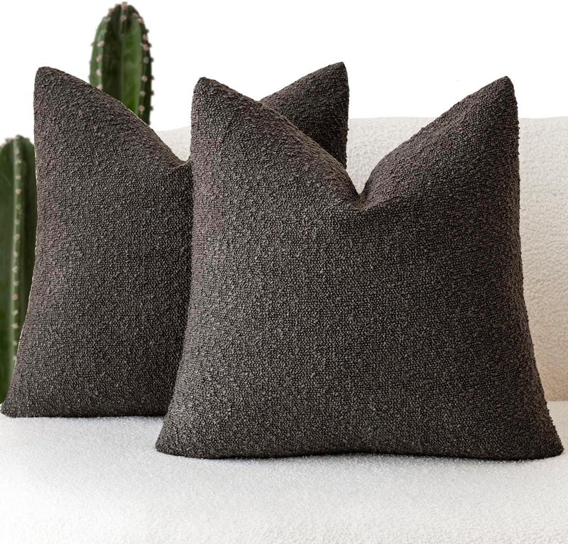 Foindtower Set of 2, Decorative Textured Boucle Throw Pillow Covers Accent Solid Pillow Cases Neutral Soft Cozy Couch Cushion Case for Chair Sofa Bedroom Living Room Home Decor 24 x 24 Inch Dark Brown - Image 1
