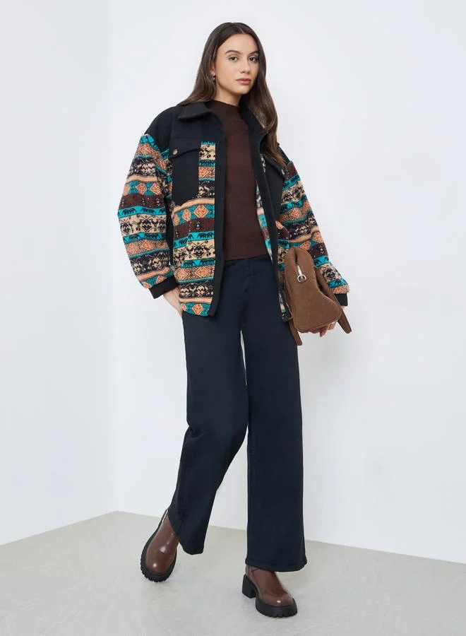 Take Two Women Boho Print Button Front Jacket