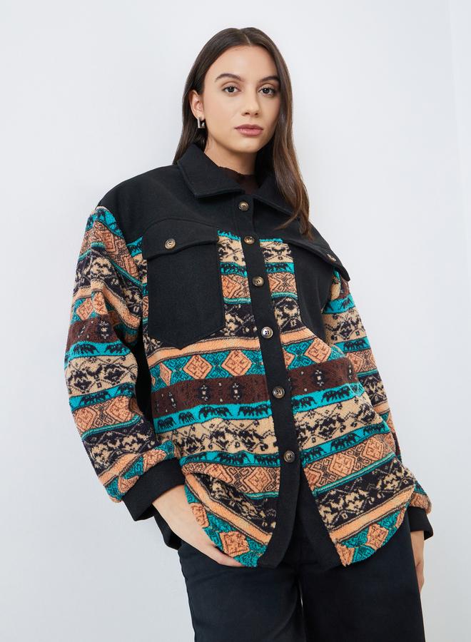 تايك تو جاكيت نسائي بطبعة بوهيمية وأزرار أمامية - Image 3