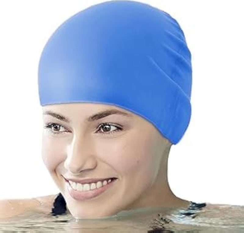 SMART FIT ® Swim Like Pro Premium Silicone Swim Cap, Ergonomic Design with 3D Ear Protection, Waterproof, Swim Cap with Ear Cover, Comfortable Pockets for Adults and Long Hair Cover (Blue)