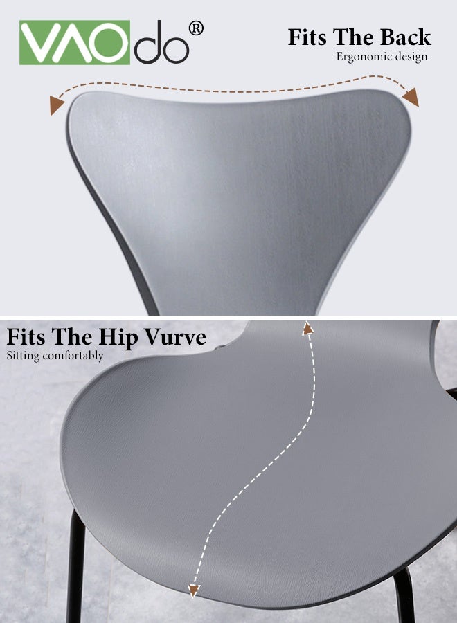 فاو دو كرسي طعام، كرسي بدون مساند للذراعين بأرجل فولاذية، كراسي طعام حديثة للمطبخ، كرسي بلاستيكي للصالة للمطبخ وغرفة الطعام وغرفة المعيشة كراسي جانبية رمادية - Image 2