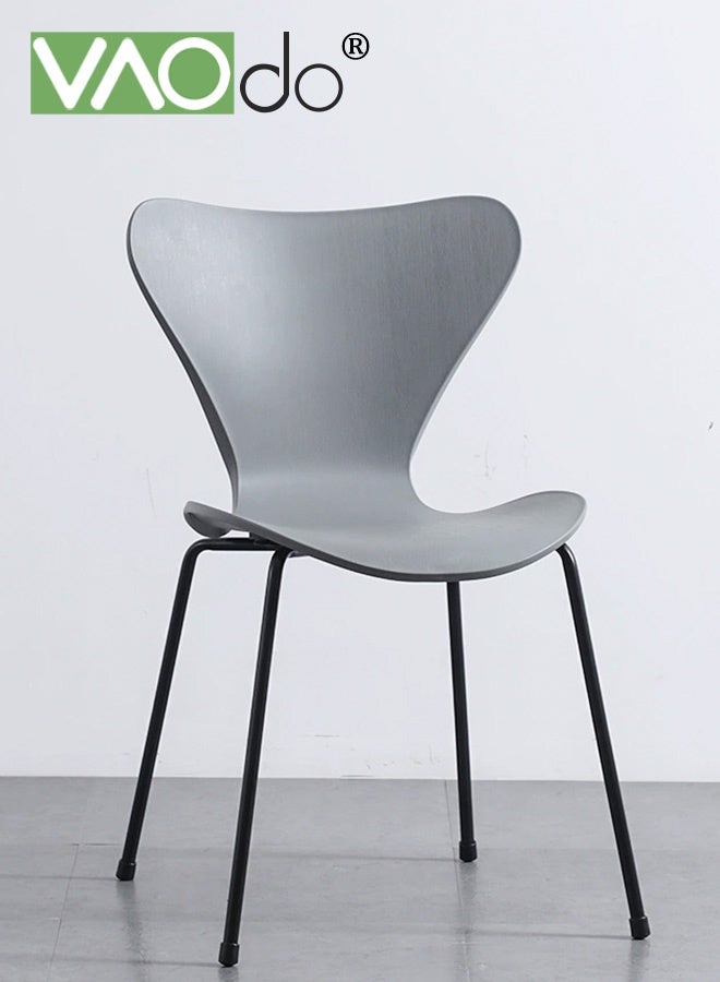 فاو دو كرسي طعام، كرسي بدون مساند للذراعين بأرجل فولاذية، كراسي طعام حديثة للمطبخ، كرسي بلاستيكي للصالة للمطبخ وغرفة الطعام وغرفة المعيشة كراسي جانبية رمادية - Image 1