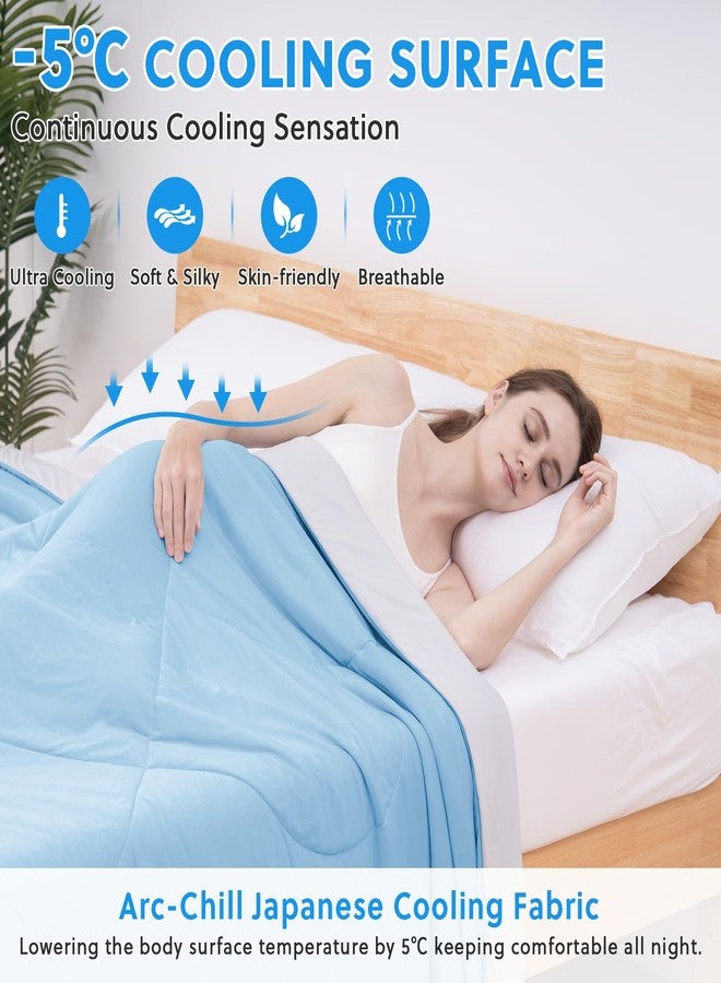 HOMFINE Cooling Comforter Japanese Double-Sided Arc-Chill Cold Tech Fabric Cooling Blanket for Night Sweats Hot Sleepers, Q-Max 0.45 Soft Breathable Silk Smooth Lightweight Blue Summer Comforter King - Image 2