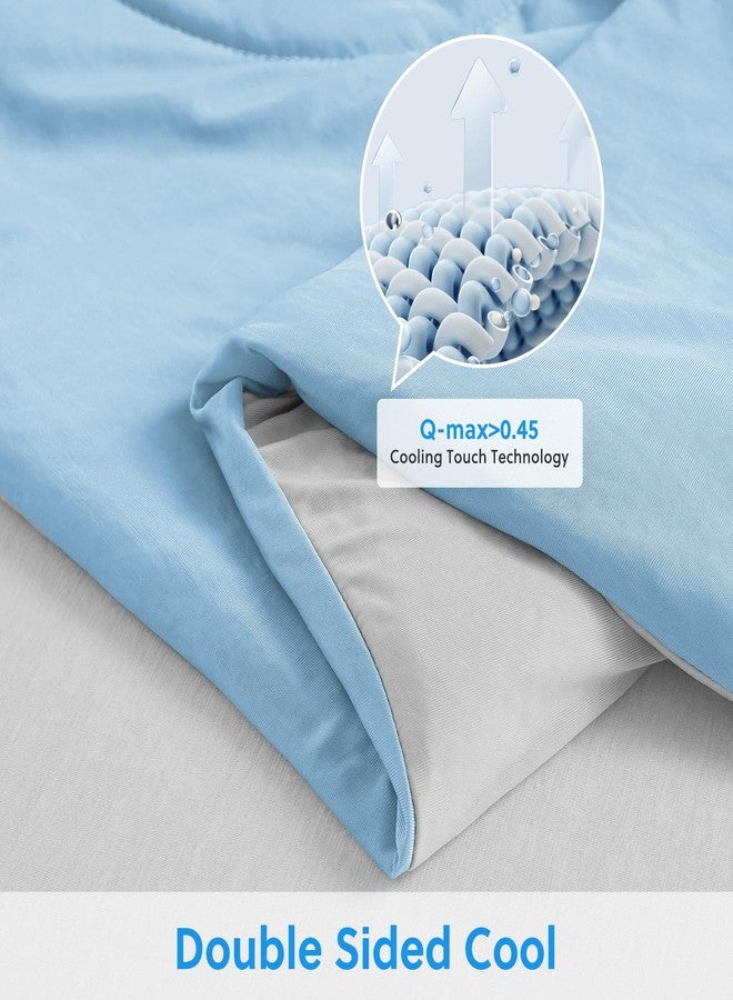HOMFINE Cooling Comforter Japanese Double-Sided Arc-Chill Cold Tech Fabric Cooling Blanket for Night Sweats Hot Sleepers, Q-Max 0.45 Soft Breathable Silk Smooth Lightweight Blue Summer Comforter King - Image 3