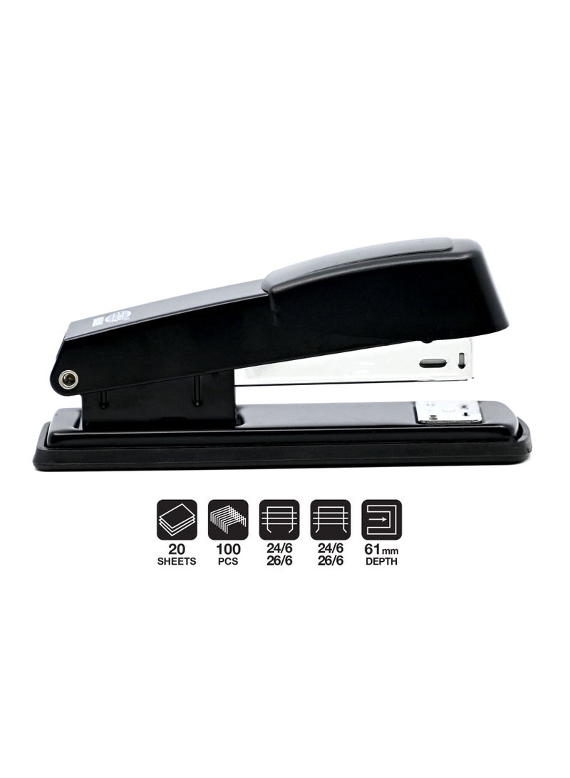 FIS Metal Office Stapler with Max Capacity 100 Staple Pins, Full Strip No. 24/6&26/6 mm, depth 61 mm, 20 Sheets,Black -FSSFN5589BK - Image 1