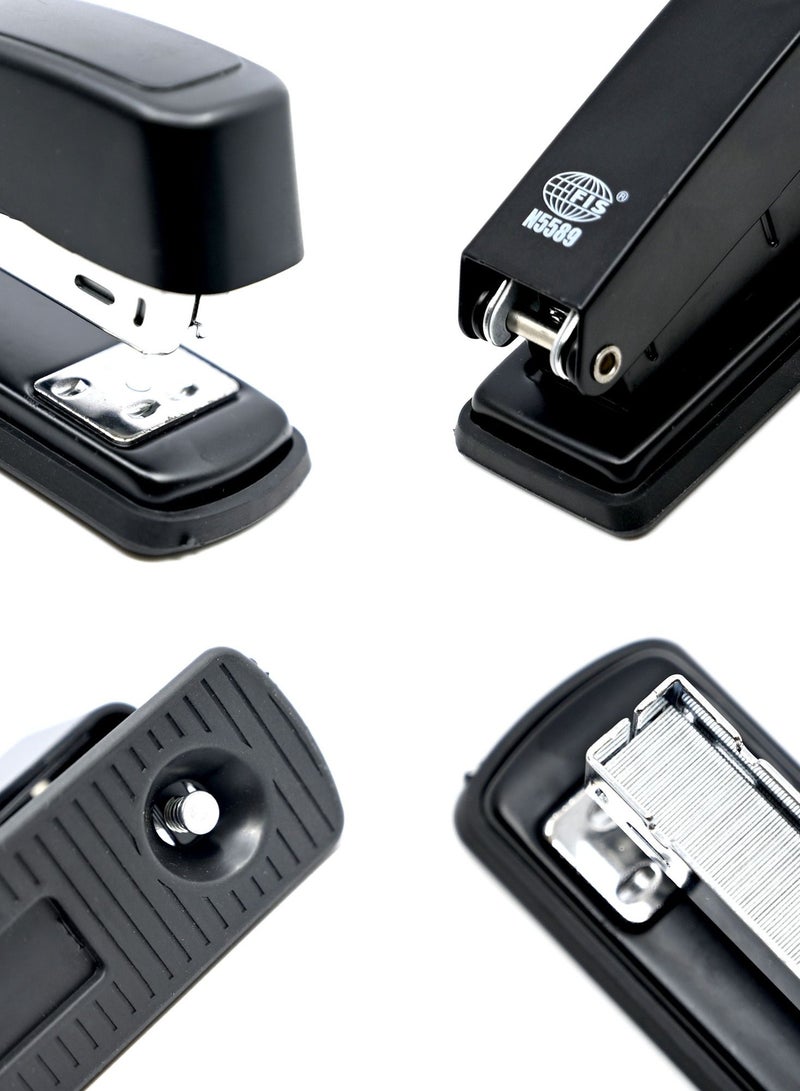FIS Metal Office Stapler with Max Capacity 100 Staple Pins, Full Strip No. 24/6&26/6 mm, depth 61 mm, 20 Sheets,Black -FSSFN5589BK - Image 2