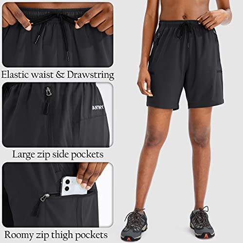 SANTINY Women's 5''/ 7''/9'' Hiking Cargo Shorts Quick Dry Lightweight Summer Shorts for Women Athletic Golf Zipper Pockets(Black_M) - Image 4