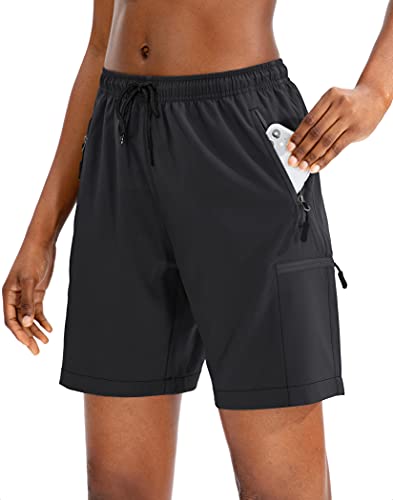 SANTINY Women's 5''/ 7''/9'' Hiking Cargo Shorts Quick Dry Lightweight Summer Shorts for Women Athletic Golf Zipper Pockets(Black_M) - Image 1