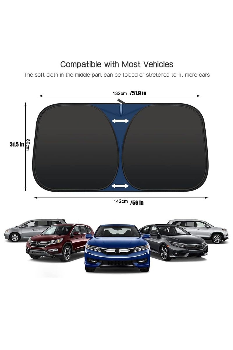 فلوشرينيك مظلة شمسية قابلة للطي للسيارة 142 * 80 سم مع حقيبة تخزين، مظلة شمسية عاكسة للزجاج الأمامي، نافذة أمامية للسيارة لحجب الأشعة فوق البنفسجية وحماية من حرارة الشمس - Image 2