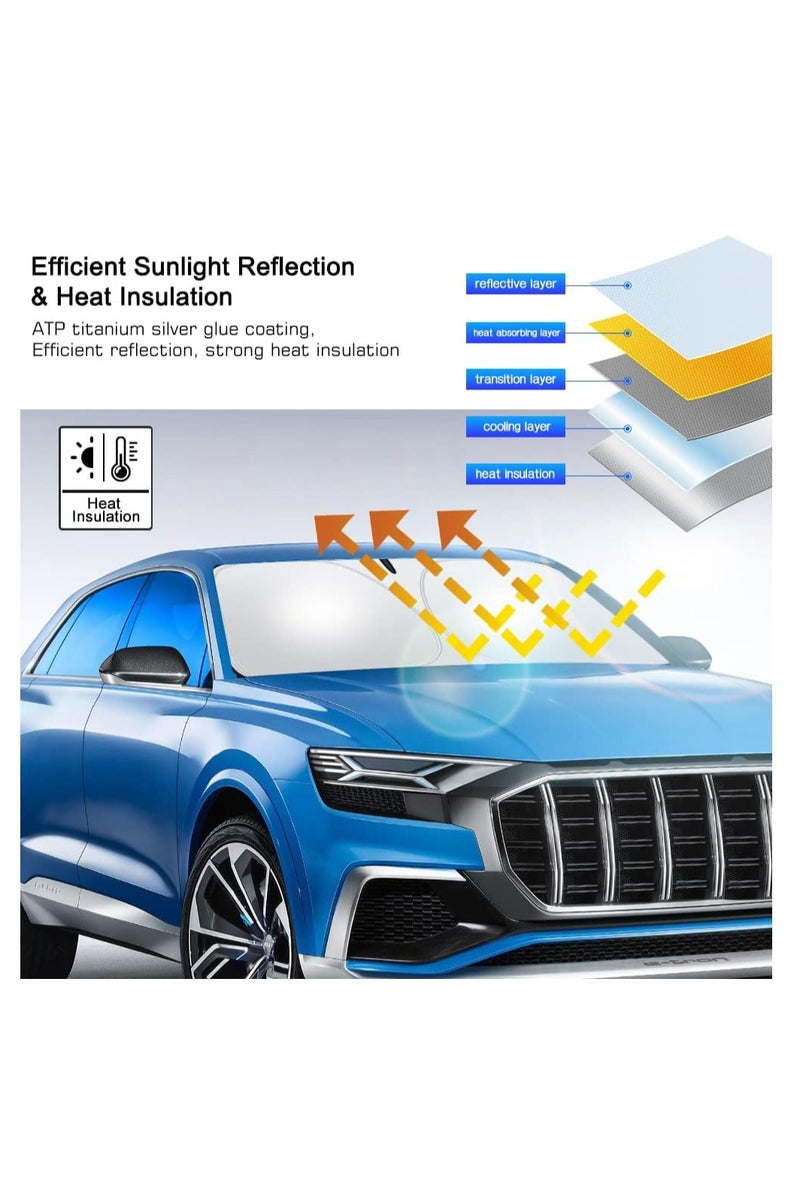 فلوشرينيك مظلة شمسية قابلة للطي للسيارة 142 * 80 سم مع حقيبة تخزين، مظلة شمسية عاكسة للزجاج الأمامي، نافذة أمامية للسيارة لحجب الأشعة فوق البنفسجية وحماية من حرارة الشمس - Image 3