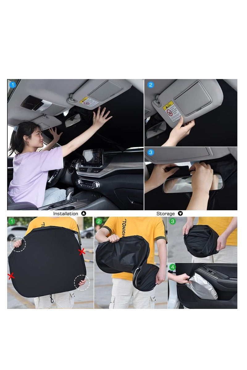 فلوشرينيك مظلة شمسية قابلة للطي للسيارة 142 * 80 سم مع حقيبة تخزين، مظلة شمسية عاكسة للزجاج الأمامي، نافذة أمامية للسيارة لحجب الأشعة فوق البنفسجية وحماية من حرارة الشمس - Image 4