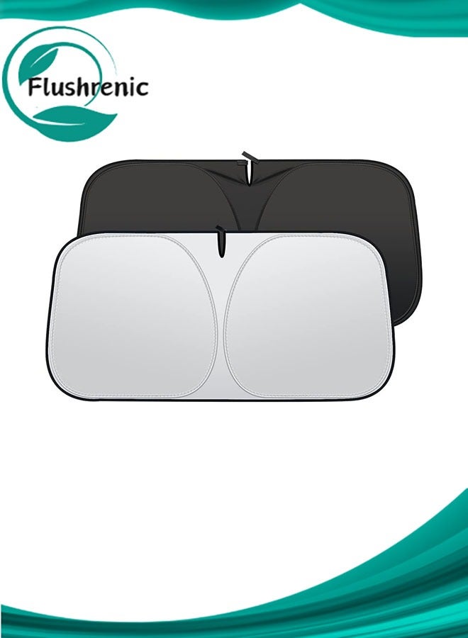 فلوشرينيك مظلة شمسية قابلة للطي للسيارة 142 * 80 سم مع حقيبة تخزين، مظلة شمسية عاكسة للزجاج الأمامي، نافذة أمامية للسيارة لحجب الأشعة فوق البنفسجية وحماية من حرارة الشمس - Image 1