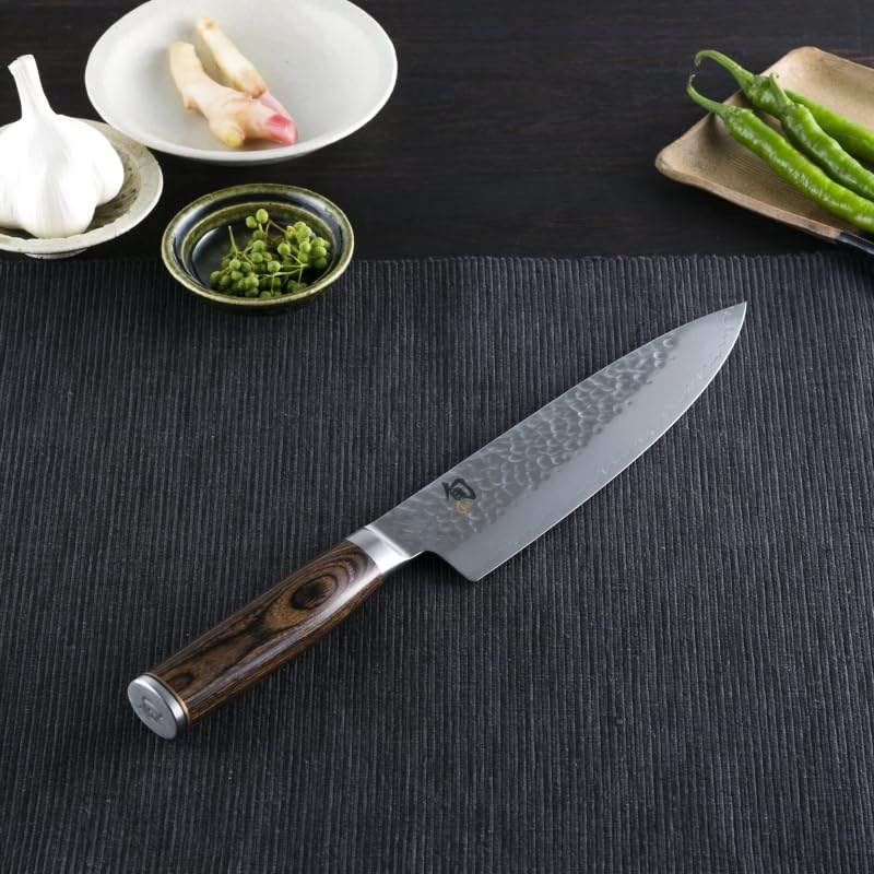 Shun Premier 8" Chef's Knife, Handcrafted Japanese Kitchen Knife for Professional and Home Chefs, VG-MAX Core with Damascus Stainless Steel Cladding, Pakkawood Handle - Image 2
