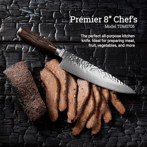 Shun Premier 8" Chef's Knife, Handcrafted Japanese Kitchen Knife for Professional and Home Chefs, VG-MAX Core with Damascus Stainless Steel Cladding, Pakkawood Handle - Image 3