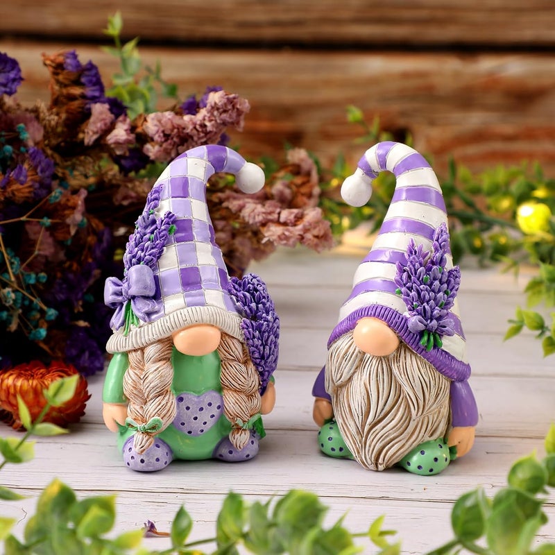 Shappy 2 Pcs Lavender Gnomes Decor Purple Gnomes Decorations for Home Gnome Gifts Lavender Figurine Table Gnome Ornaments Spring Summer Lavender Gnome Decorations Gifts for Home (Lavender Style) - Image 2