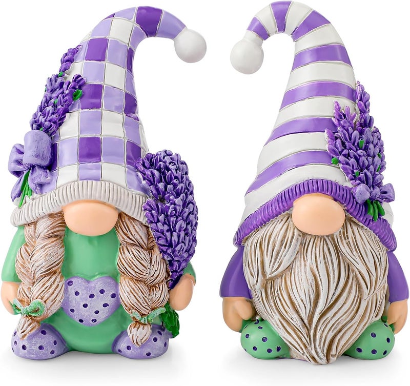 Shappy 2 Pcs Lavender Gnomes Decor Purple Gnomes Decorations for Home Gnome Gifts Lavender Figurine Table Gnome Ornaments Spring Summer Lavender Gnome Decorations Gifts for Home (Lavender Style) - Image 1
