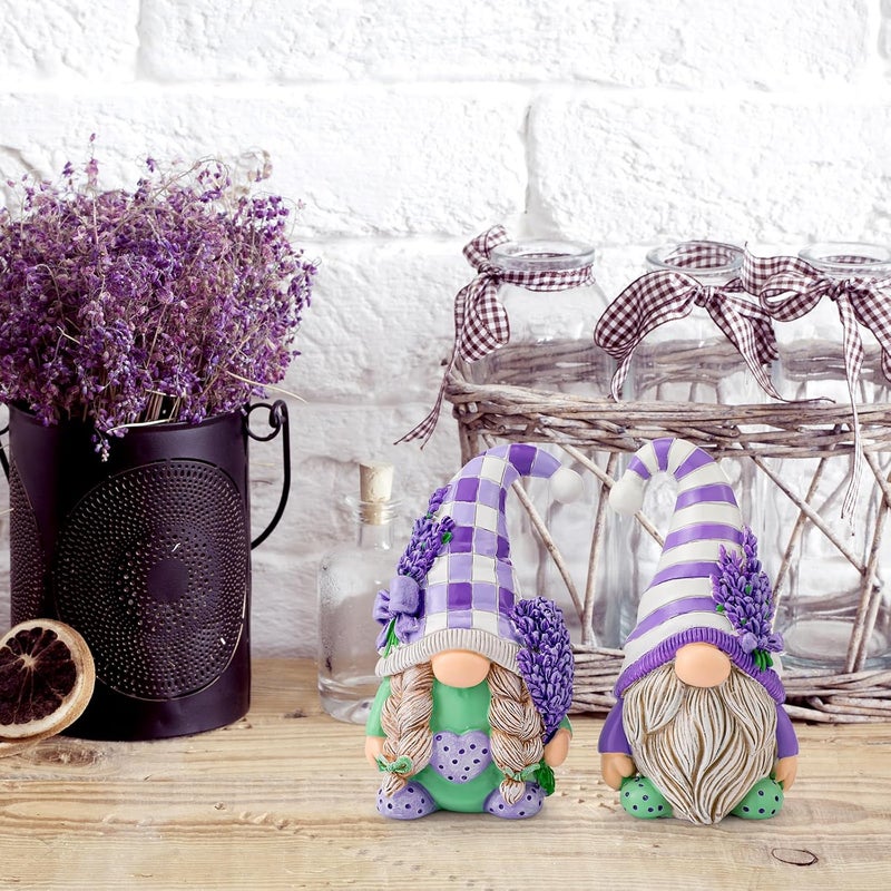 Shappy 2 Pcs Lavender Gnomes Decor Purple Gnomes Decorations for Home Gnome Gifts Lavender Figurine Table Gnome Ornaments Spring Summer Lavender Gnome Decorations Gifts for Home (Lavender Style) - Image 5