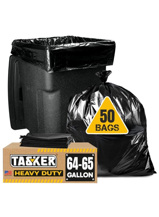 tasker 64-65 Gallon Trash Bags, For Toter (Value-PACK 50 Bags w/Ties) Large Trash Bags 65 Gallon Heavy Duty, 64 Gallon Trash Bags, 65 Gallon Trash Bags Heavy Duty, 60 Gallon Trash Bags - Image 1
