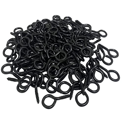MANSHU 100PCS 1 inch Small Screw Eye Pins, Eyelets Screw Threaded Black Clasps, Black Color Zinc Plated Eyelet Hooks - Image 2