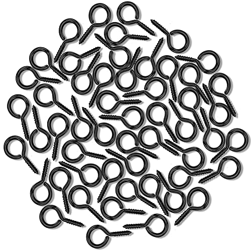 MANSHU 100PCS 1 inch Small Screw Eye Pins, Eyelets Screw Threaded Black Clasps, Black Color Zinc Plated Eyelet Hooks - Image 1