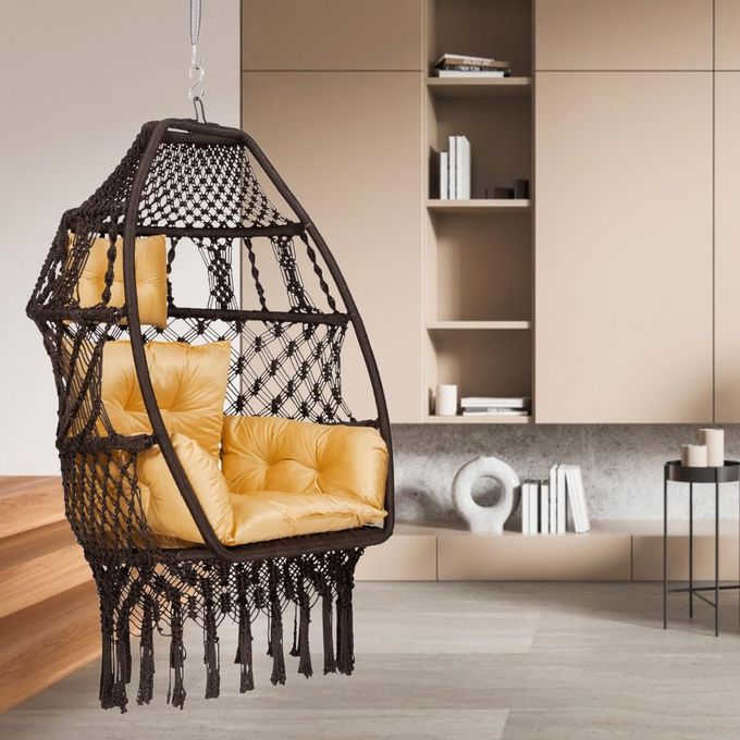 Patiofy Premium Foldable Egg ChairSwing Chair for AdultsHammock Hanging Swing for Balcony Indoor OutdoorHanging Jhula with Free Sitting Cushion Hanging Kit 200Kgs Weight CapacityBrown