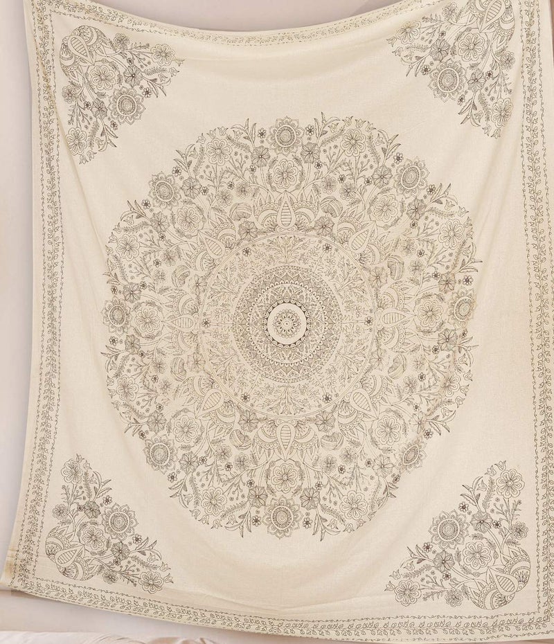 SheetKart Mandala Tapestry Wall Hanging, Medallion Indian Cotton Printed Floral Art, Wall Décor Tapestries - Large, Beige, 3.94 Inch - Image 1