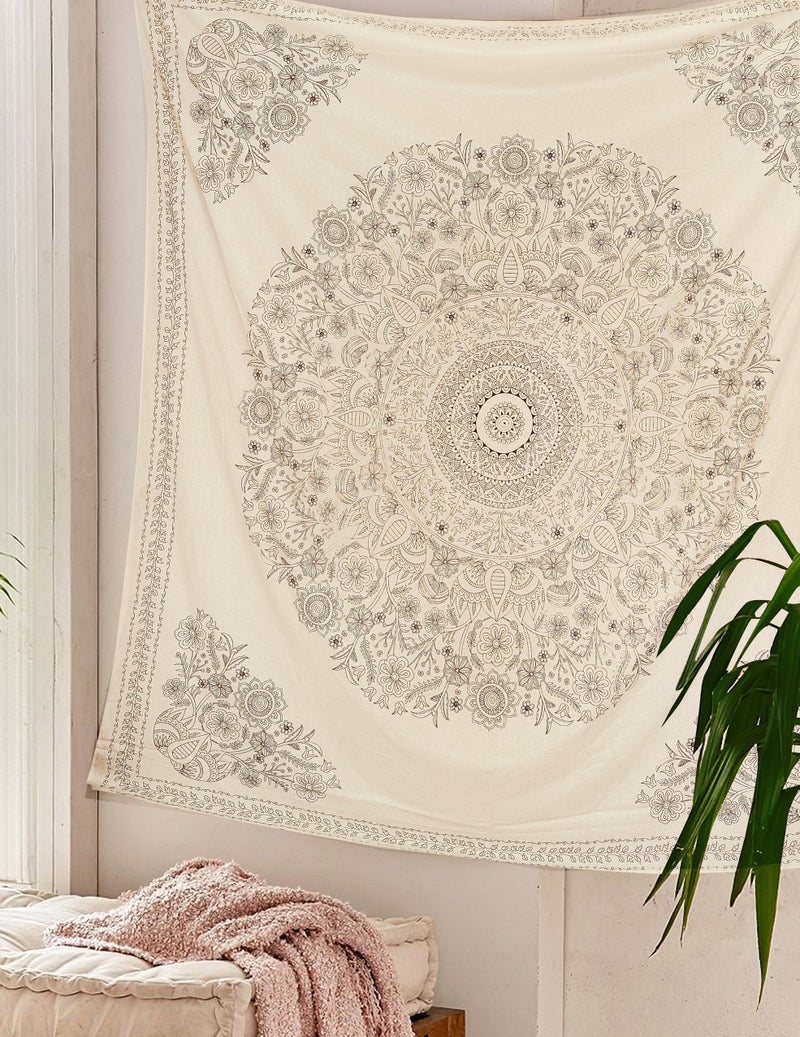 SheetKart Mandala Tapestry Wall Hanging, Medallion Indian Cotton Printed Floral Art, Wall Décor Tapestries - Large, Beige, 3.94 Inch - Image 2