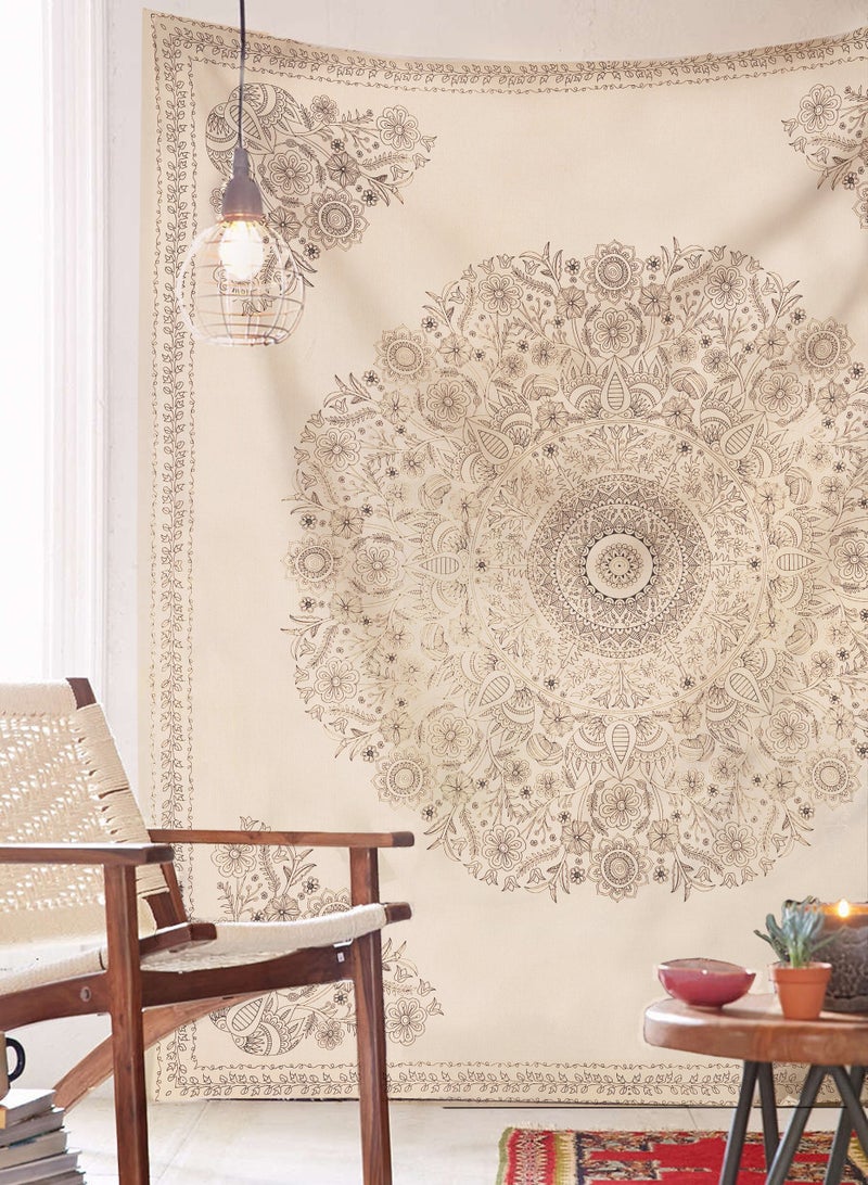 SheetKart Mandala Tapestry Wall Hanging, Medallion Indian Cotton Printed Floral Art, Wall Décor Tapestries - Large, Beige, 3.94 Inch - Image 4