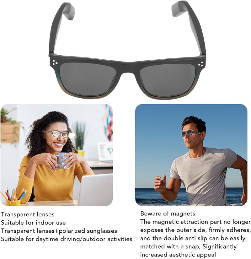 ترجمة نظارات ذكية ، نظارات شمسية بلوتوث دعم 144 لغة ترجمة عبر الإنترنت في الوقت الحقيقي ، مع أجهزة استشعار اللمس ، إطار مغناطيسي - Image 4