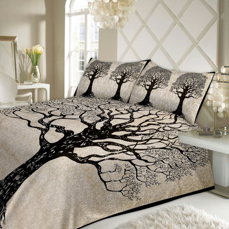 Monik Handicrafts Moniks Oxy Life Tree Double Bedsheet King Size Jaipuri Rajashani 100 Cotton Multicolor BlackDouble  - Image 3