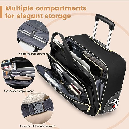 RUCYEN Rolling Laptop Bag, 15.6 inch Rolling Briefcase for Men & Women,Laptop Briefcase on Wheels, Overnight Bags Carry On Bag, for Business Travel - Image 2