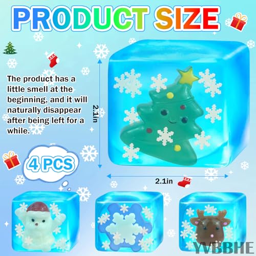 YVBBHE 4 Pack Blue Squeeze Cube with Luminous Christmas Elements InsideSquishy Stress Fidget Gummy Toys Glow in The Dark Maltose Sensory Toys for Kids Autism Stress Balls for Anxiety Stress Relief - Image 5