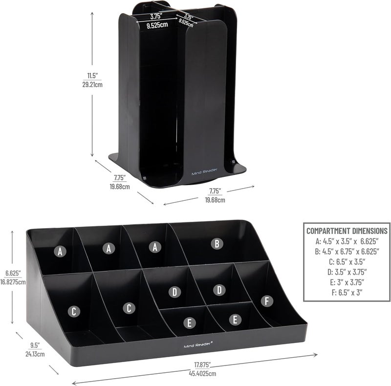 Mind Reader Cup Carousel and Condiment Organizer Set, Countertop Org, Coffee Bar, 7.75"L x 7.75"W x 11.5"H, 2 Pcs., Black - Image 3