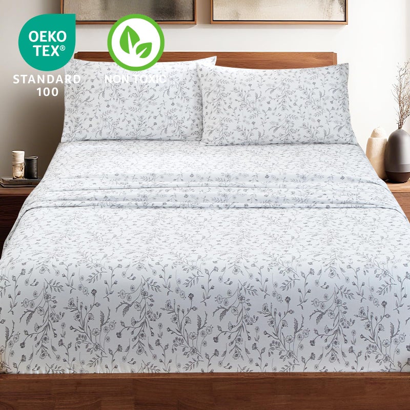HYPREST 100% Cotton Sheets Queen Floral Patterned - Deep Pocket Queen Sheets White and Black Crispy Percale Bed Sheets Soft Breathable - Image 2