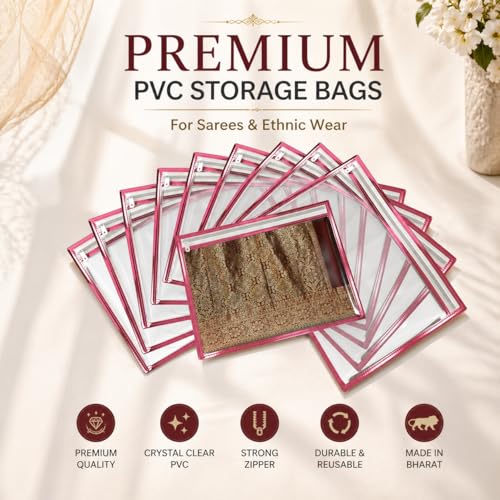 FabPax Premium Saree Cover for Storage & Travel, Transparent Non-Woven Saree Bag with Zipper, Dustproof Wardrobe Organizer for Silk, Designer & Wedding Sarees (36x42 cm) (Pink, Set of 50) - Image 2