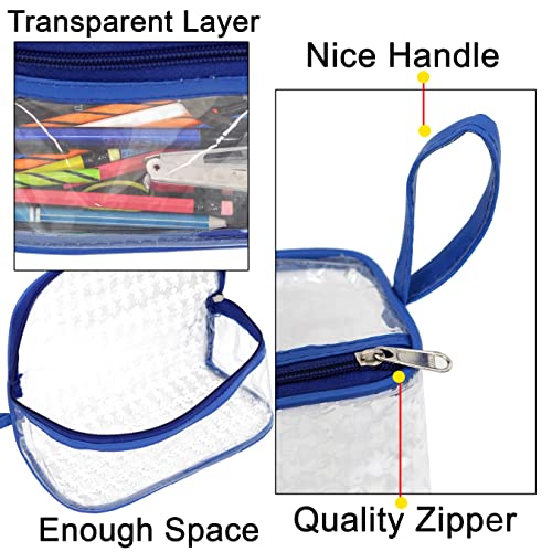 TULMAN Designer Transparent Cosmetic Pouch Makeup Organizer Jewellery Accessories Organizers Zippered Toiletry Bag with Handle for Men & Women - Transparent Blue Border - 4 Pack - Image 3