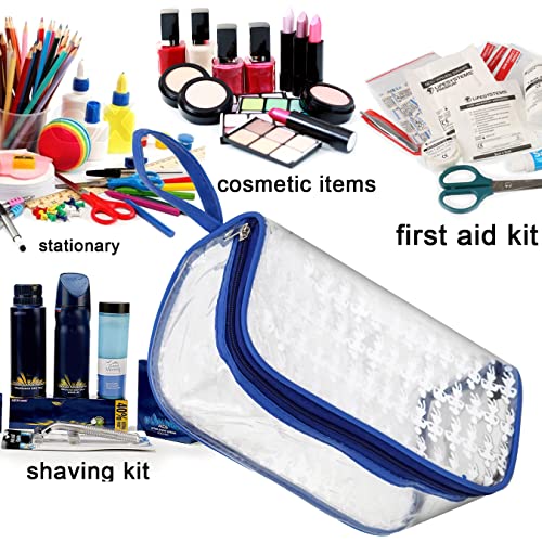 TULMAN Designer Transparent Cosmetic Pouch Makeup Organizer Jewellery Accessories Organizers Zippered Toiletry Bag with Handle for Men & Women - Transparent Blue Border - 4 Pack - Image 5