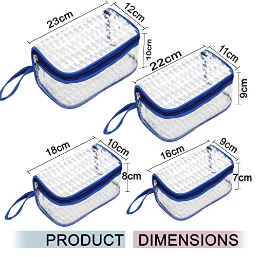 TULMAN Designer Transparent Cosmetic Pouch Makeup Organizer Jewellery Accessories Organizers Zippered Toiletry Bag with Handle for Men & Women - Transparent Blue Border - 4 Pack - Image 2