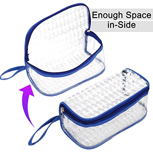 TULMAN Designer Transparent Cosmetic Pouch Makeup Organizer Jewellery Accessories Organizers Zippered Toiletry Bag with Handle for Men & Women - Transparent Blue Border - 4 Pack - Image 4