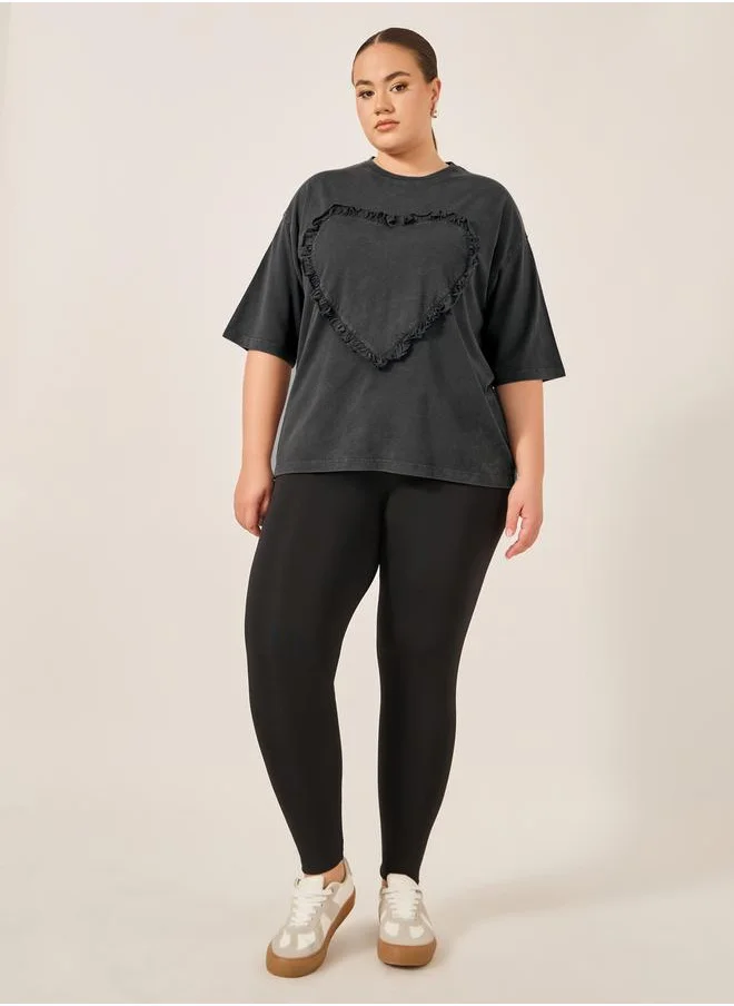 ستايلي Plus Size Acid Washed Ruffled Oversized T-Shirt