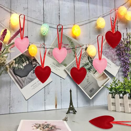 SUMERSHA 24 Pieces Felt Heart Hanging Ornament Valentines Day Heart Shaped Ornaments for Wedding Valentine Day Anniversary Christmas Party Decorations (Red + Pink) - Image 4