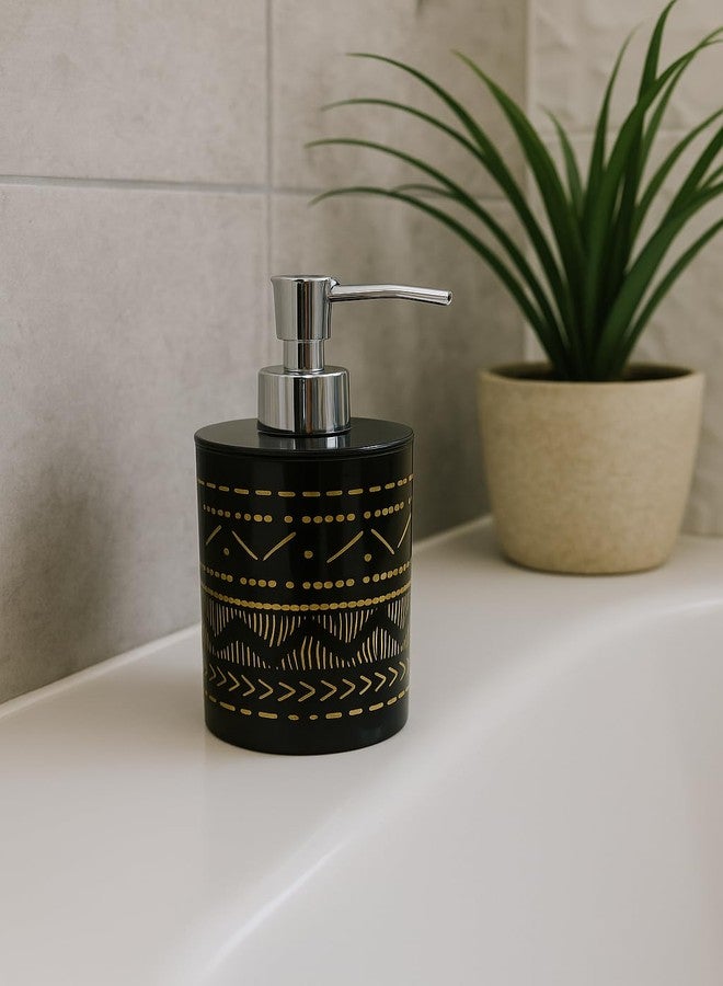 Bigining™ Unbreakable Soap Dispenser Bottle with Pump for handwash in Bathroom, Kitchen Sink, Black Plastic Body and Chrome Finish on Top and Gold Print (Multiprint, Pack of 1) - Image 3
