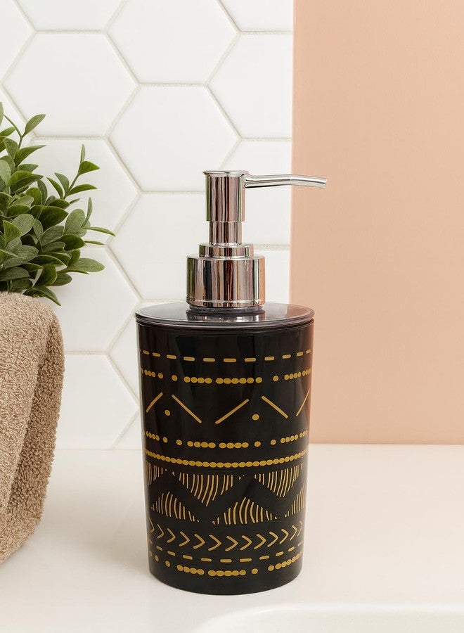 Bigining™ Unbreakable Soap Dispenser Bottle with Pump for handwash in Bathroom, Kitchen Sink, Black Plastic Body and Chrome Finish on Top and Gold Print (Multiprint, Pack of 1) - Image 1
