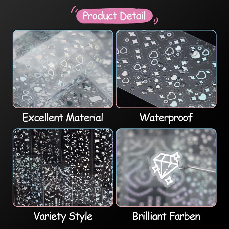 Bayurht 36 Sheets Kpop Holographic Decorative Laser Stickers - Glitter Photocard Stickers with Heart, Butterfly, Bubbles Designs for Arts, Crafts & Photocards - Image 3