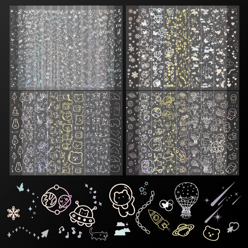 Bayurht 36 Sheets Kpop Holographic Decorative Laser Stickers - Glitter Photocard Stickers with Heart, Butterfly, Bubbles Designs for Arts, Crafts & Photocards - Image 1