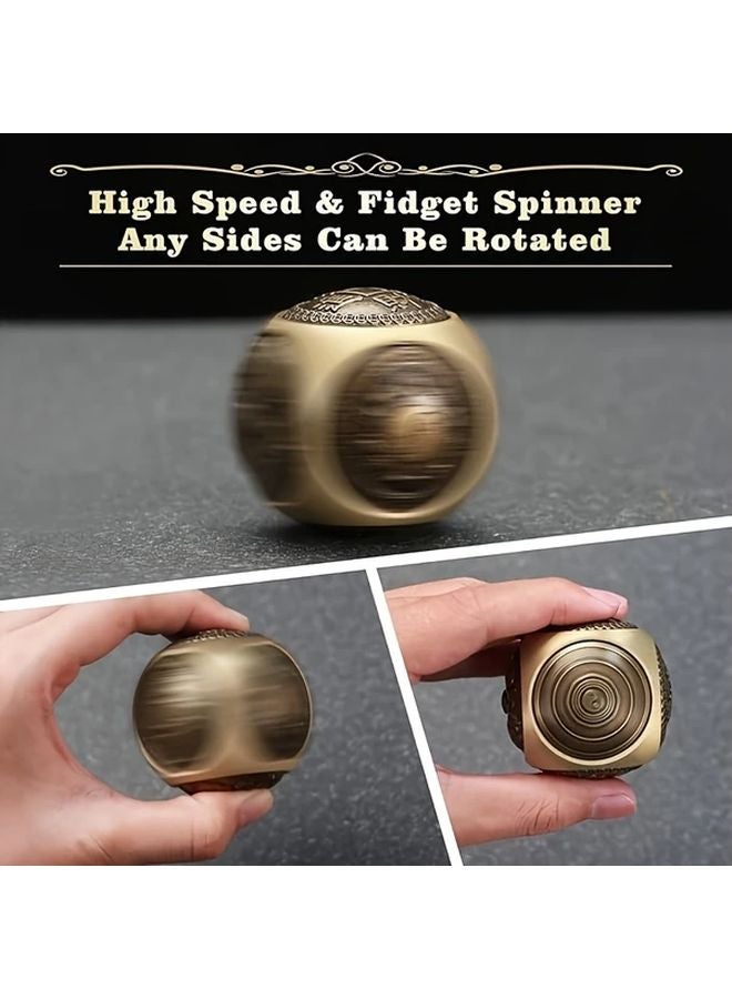 Yellow Brass Decompression Dice Rotatable Fingertip Gyroscope Metal Stress Relief Tool - Image 5